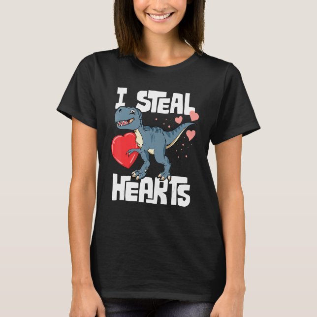 Camiseta Valentines Day Boys T Rex Dinosaur I Steal Hearts (Frente)