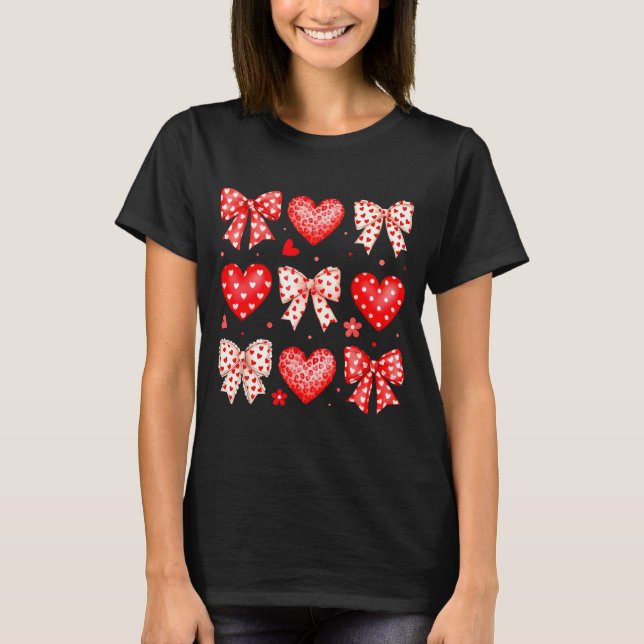 Camiseta Valentines Day Coquette Bow Hearts Leopard Women G (Frente)