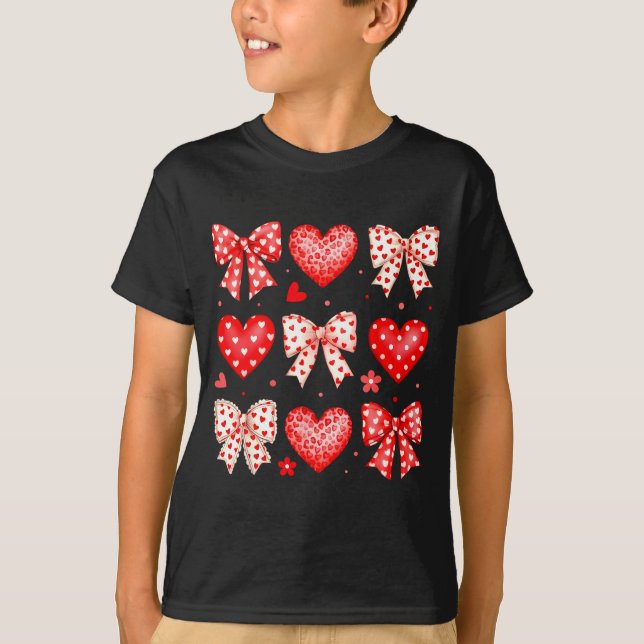 Camiseta Valentines Day Coquette Bow Hearts Leopard Women G (Frente)