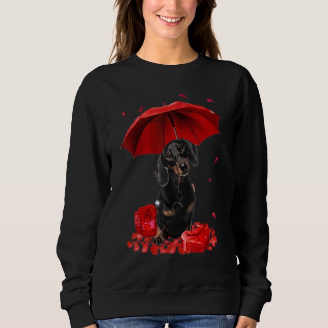 Camiseta Valentines Day Dachshund Umbrella Heart Puppy Dog  (Frente)