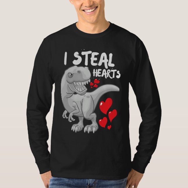 Camiseta Valentines Day Dinosaur I Steal Hearts Boys Men Lo (Frente)