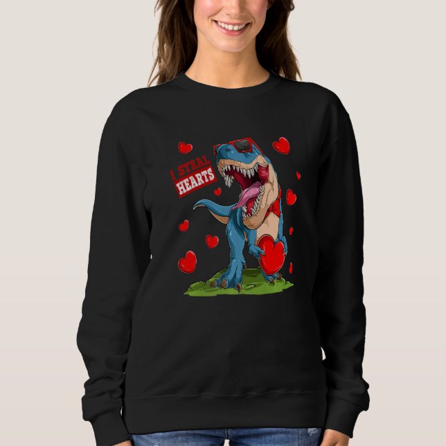 Camiseta Valentines Day Dinosaur I Steal Hearts Boys Men Lo (Frente)