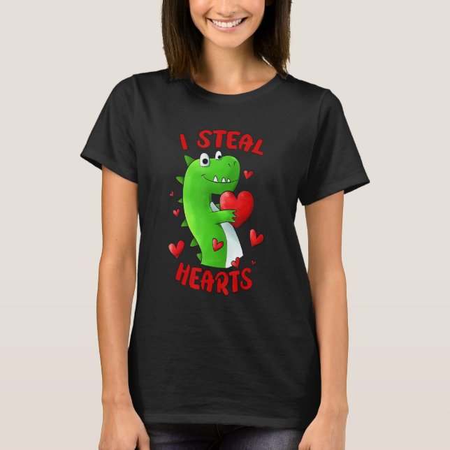 Camiseta Valentines Day Dinosaur I Steal Hearts Kids Love r (Frente)