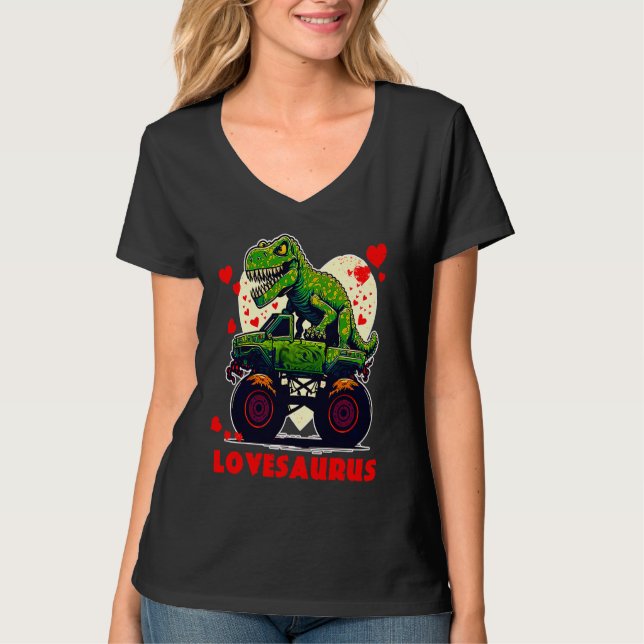 Camiseta Valentines Day Dinosaur Rex Boys Valentine Kids Lo (Frente)