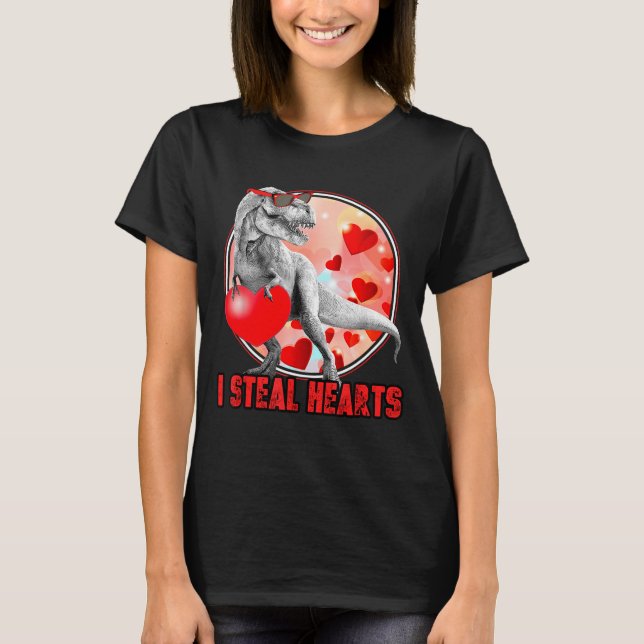 Camiseta Valentines Day Dinosaur T Rex I Steal Hearts Funny (Frente)