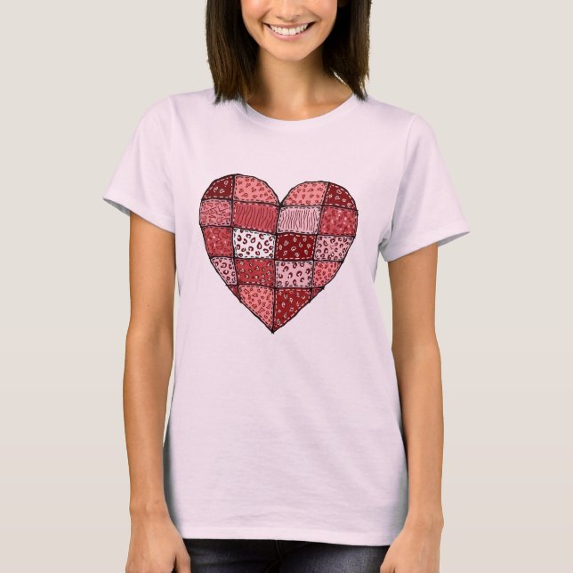 Camiseta Valentine's Day Doodle Art Style Patchwork Heart  (Frente)
