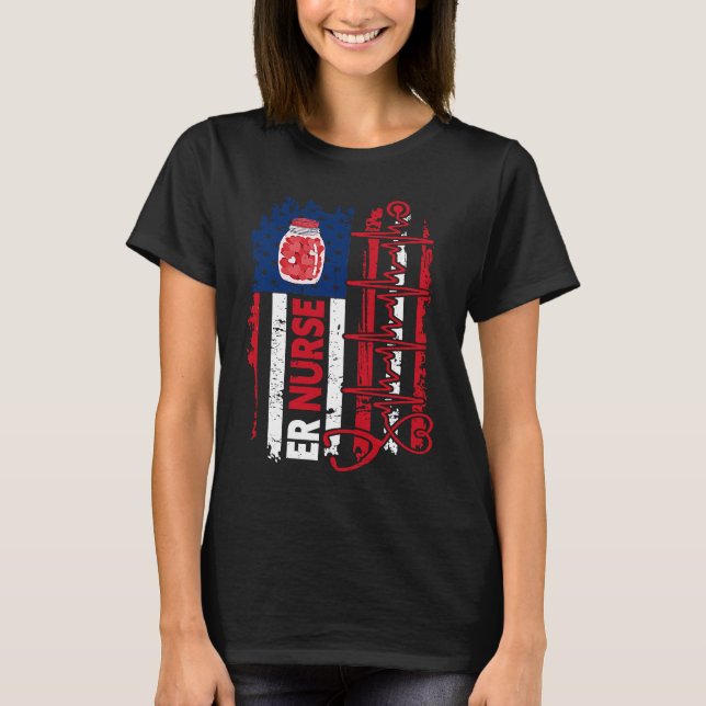 Camiseta Valentines Day ER Nurse Stethoscope American Flag  (Frente)