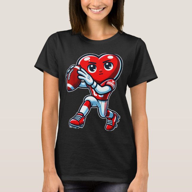 Camiseta Valentines Day Heart Quarterback Football Srts  (Frente)