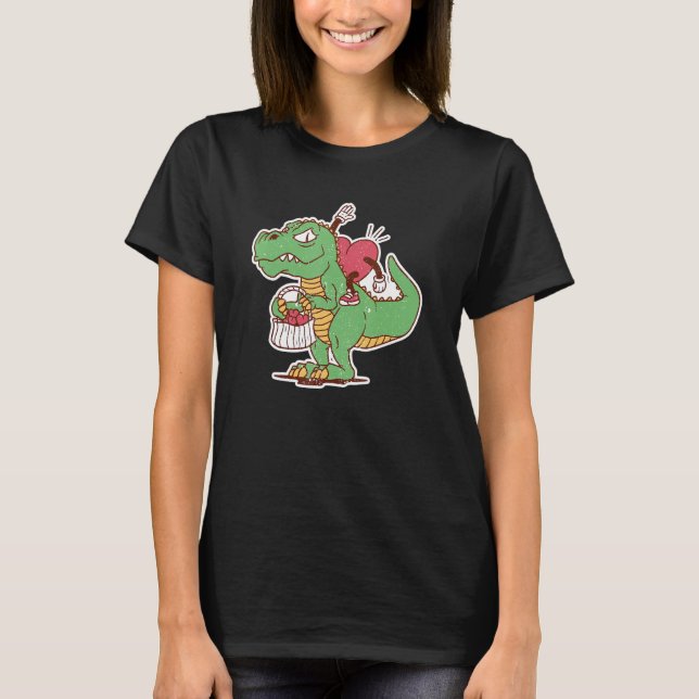 Camiseta Valentines Day Heart Riding Dinosaur Rex  V Day Sa (Frente)