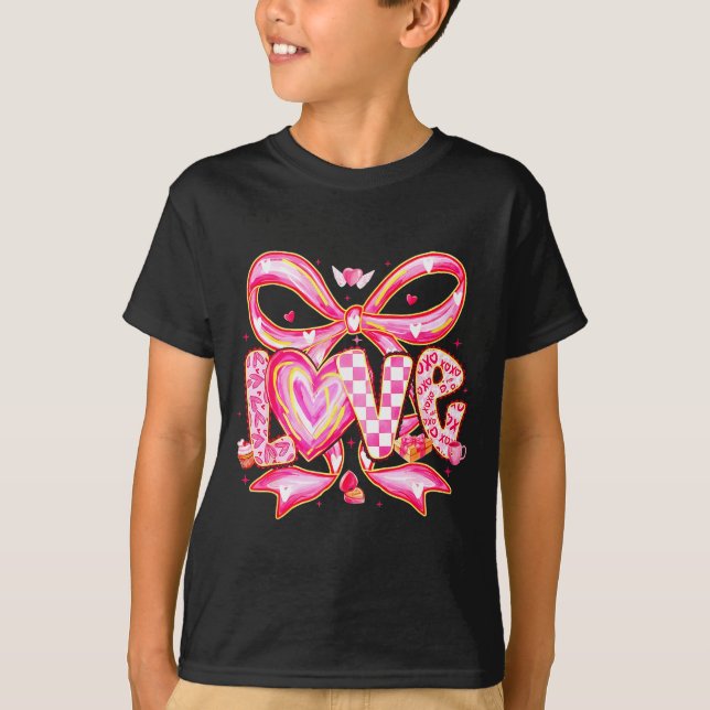 Camiseta Valentines Day Love Funny Coquette Bow Checkered X (Frente)