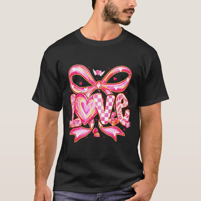 Camiseta Valentines Day Love Funny Coquette Bow Checkered X (Frente)