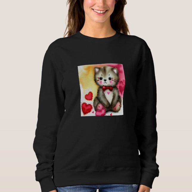 Camiseta Valentine's Day Love Heart Cat Teddy Girlfriend Fi (Frente)