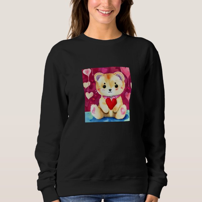 Camiseta Valentine's Day Love Heart Cat Teddy Girlfriend Fi (Frente)