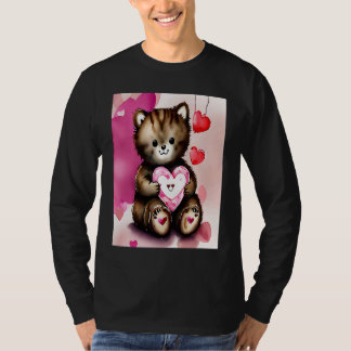 Camiseta Valentine's Day Love Heart Cat Teddy Girlfriend Fi