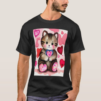 Camiseta Valentine's Day Love Heart Cat Teddy Girlfriend Fi