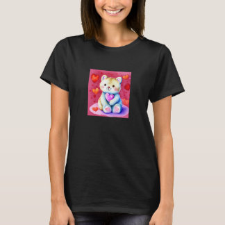 Camiseta Valentine's Day Love Heart Cat Teddy Girlfriend Fi