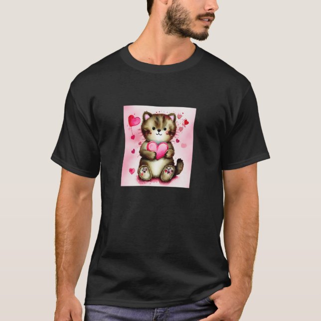 Camiseta Valentine's Day Love Heart Cat Teddy Girlfriend Fi (Frente)