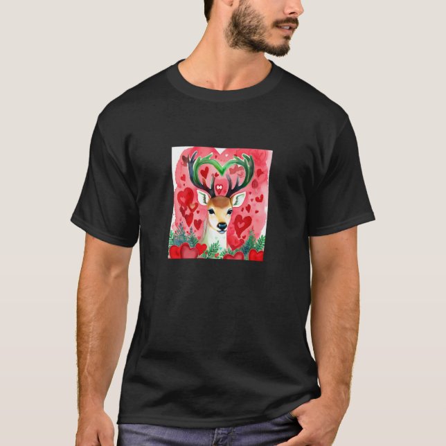 Camiseta Valentine's Day Love Heart Cute Deer Girlfriend Fi (Frente)