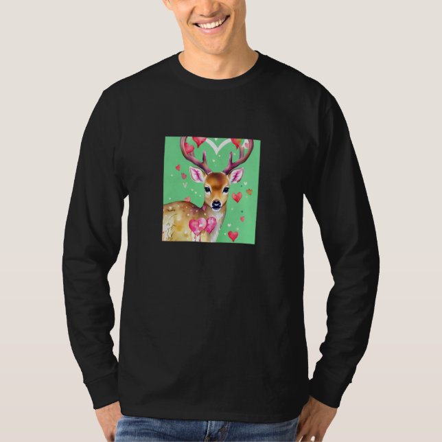 Camiseta Valentine's Day Love Heart Cute Deer Girlfriend Fi (Frente)