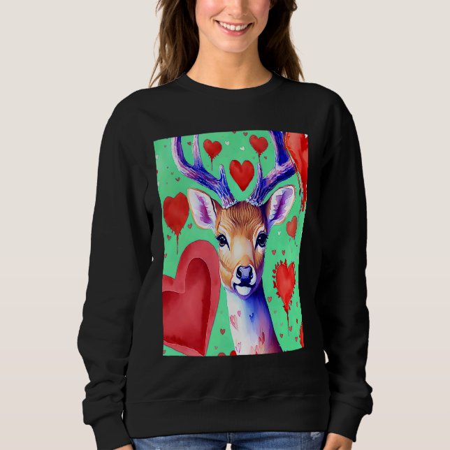 Camiseta Valentine's Day Love Heart Cute Deer Girlfriend Fi (Frente)