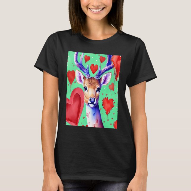 Camiseta Valentine's Day Love Heart Cute Deer Girlfriend Fi (Frente)