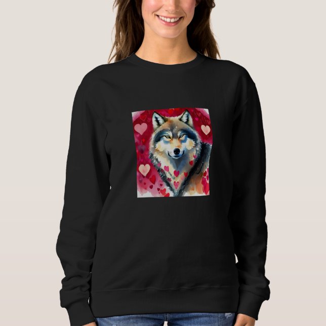 Camiseta Valentine's Day Love Heart Cute Wolf Girlfriend Fi (Frente)