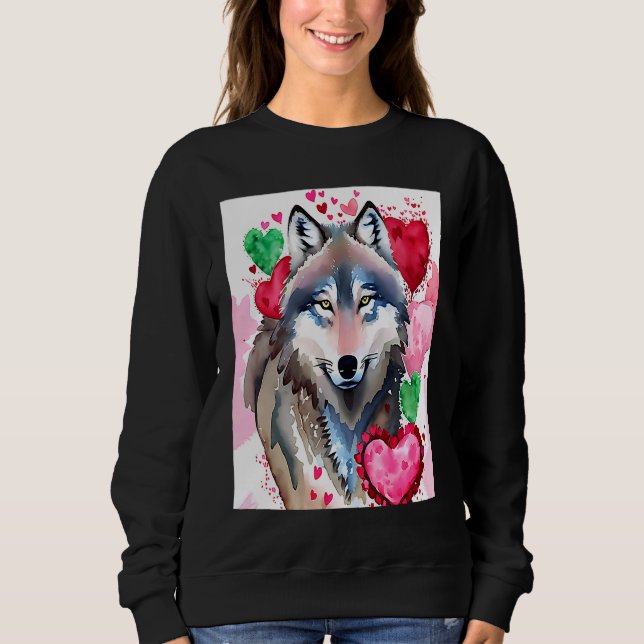 Camiseta Valentine's Day Love Heart Cute Wolf Girlfriend Fi (Frente)