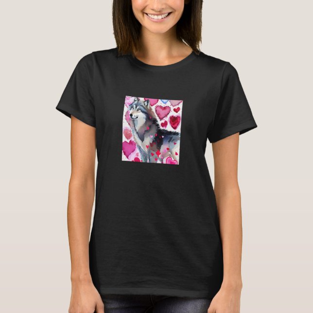 Camiseta Valentine's Day Love Heart Cute Wolf Girlfriend Fi (Frente)