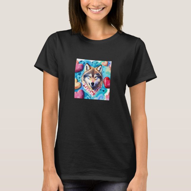 Camiseta Valentine's Day Love Heart Cute Wolf Girlfriend Fi (Frente)