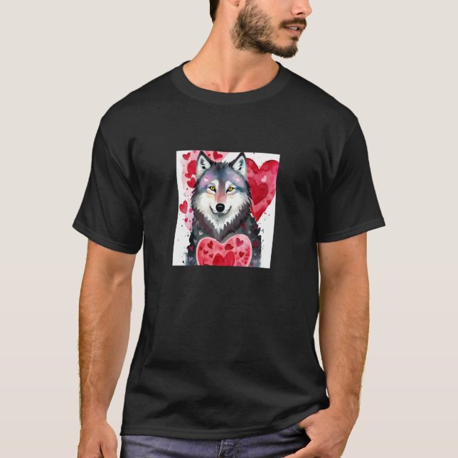 Camiseta Valentine's Day Love Heart Cute Wolf Girlfriend Fi (Frente)