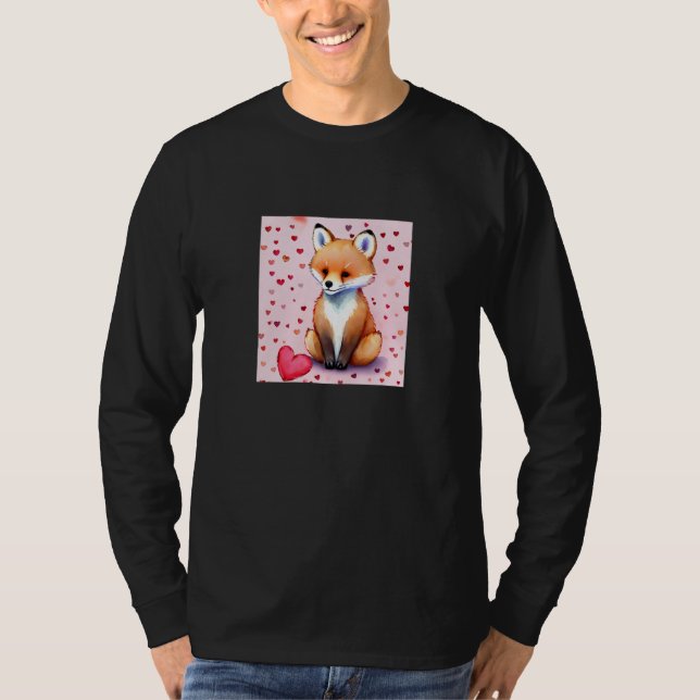 Camiseta Valentine's Day Love Heart Fox Teddy Girlfriend Fi (Frente)