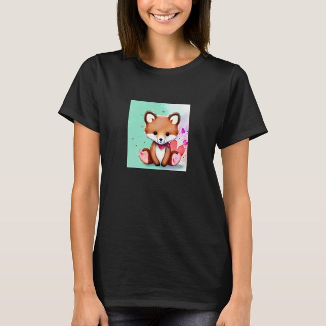 Camiseta Valentine's Day Love Heart Fox Teddy Girlfriend Fi (Frente)