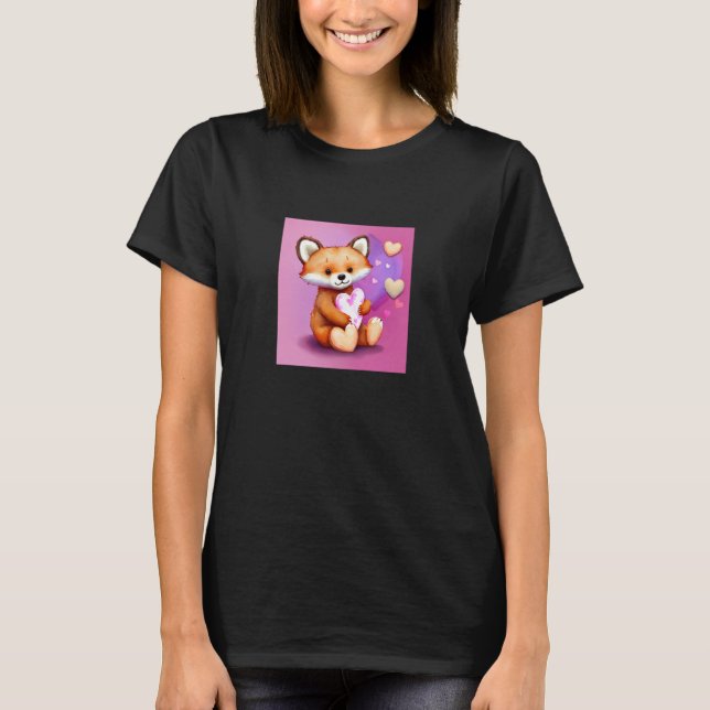 Camiseta Valentine's Day Love Heart Fox Teddy Girlfriend Fi (Frente)