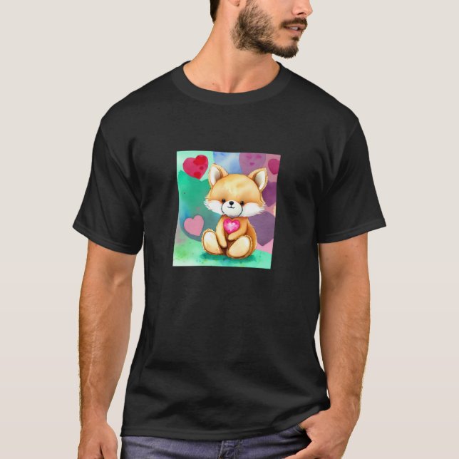 Camiseta Valentine's Day Love Heart Fox Teddy Girlfriend Fi (Frente)