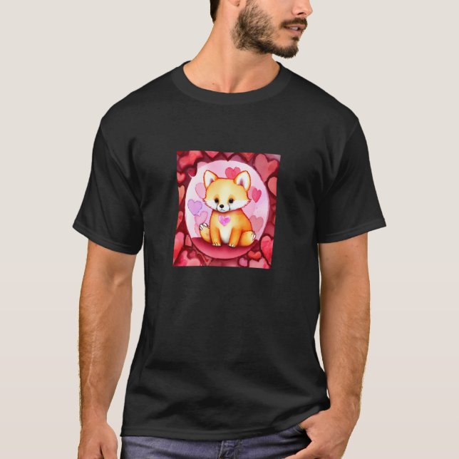 Camiseta Valentine's Day Love Heart Fox Teddy Girlfriend Fi (Frente)