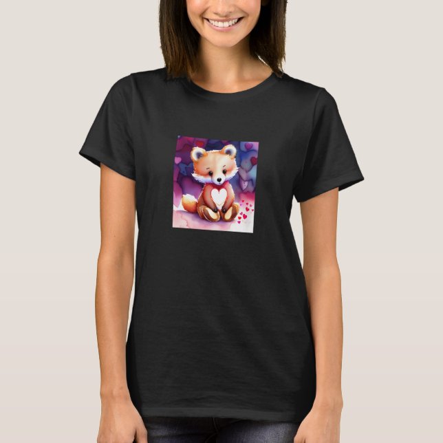 Camiseta Valentine's Day Love Heart Fox Teddy Girlfriend Fi (Frente)