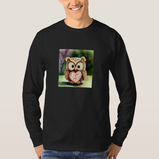 Camiseta Valentine's Day Love Heart Owl Teddy Girlfriend Fi (Frente)