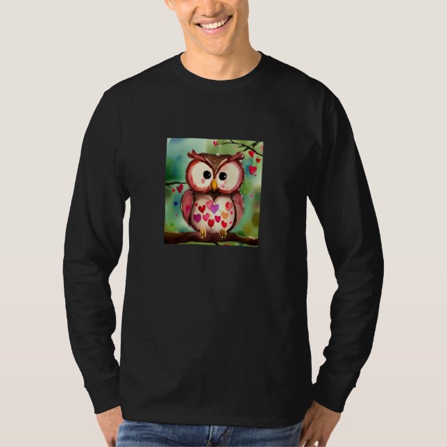 Camiseta Valentine's Day Love Heart Owl Teddy Girlfriend Fi (Frente)