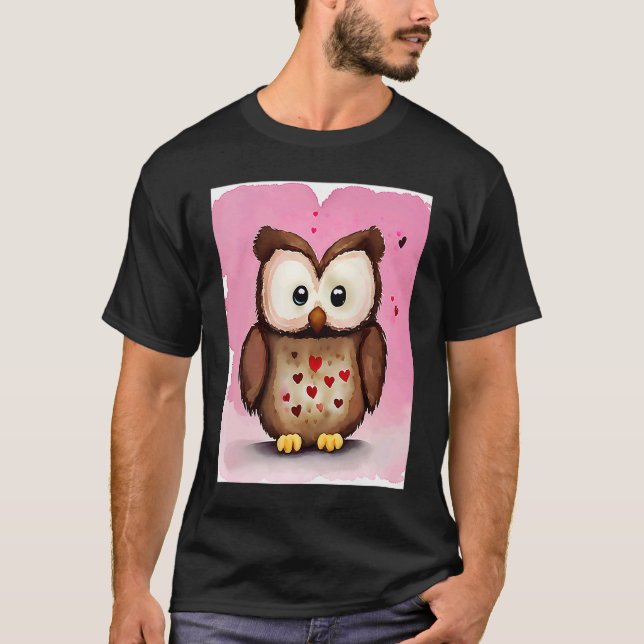Camiseta Valentine's Day Love Heart Owl Teddy Girlfriend Fi (Frente)