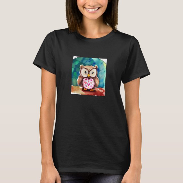 Camiseta Valentine's Day Love Heart Owl Teddy Girlfriend Fi (Frente)