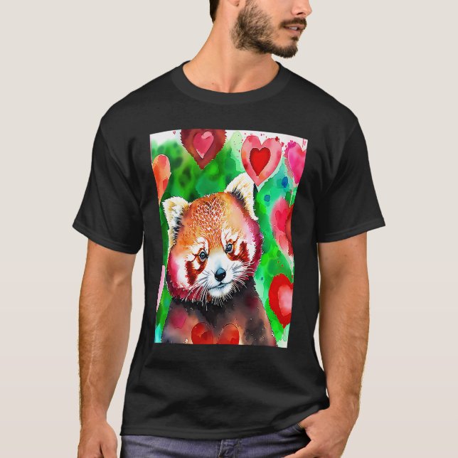 Camiseta Valentine's Day Love Heart Red Panda Girlfriend Fi (Frente)