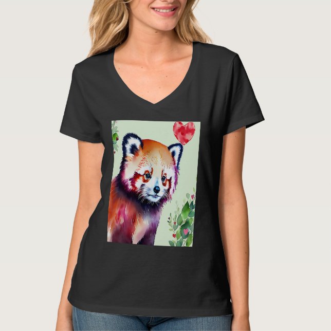 Camiseta Valentine's Day Love Heart Red Panda Girlfriend Fi (Frente)