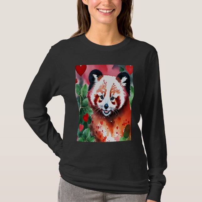 Camiseta Valentine's Day Love Heart Red Panda Girlfriend Fi (Frente)