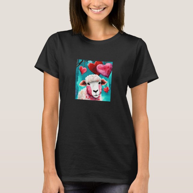 Camiseta Valentine's Day Love Heart Sheep Girlfriend Fiancé (Frente)
