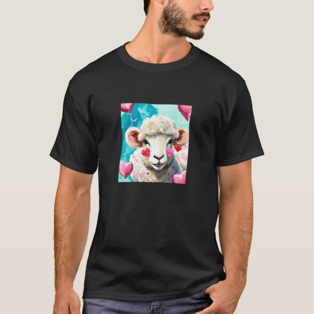 Camiseta Valentine's Day Love Heart Sheep Girlfriend Fiancé (Frente)