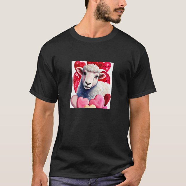 Camiseta Valentine's Day Love Heart Sheep Girlfriend Fiancé (Frente)