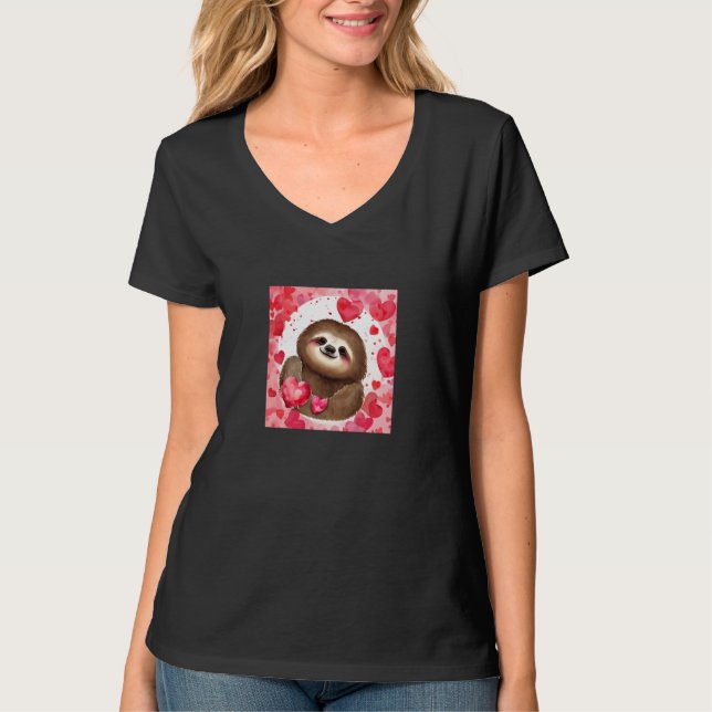 Camiseta Valentine's Day Love Heart Sloth Girlfriend Fiancé (Frente)