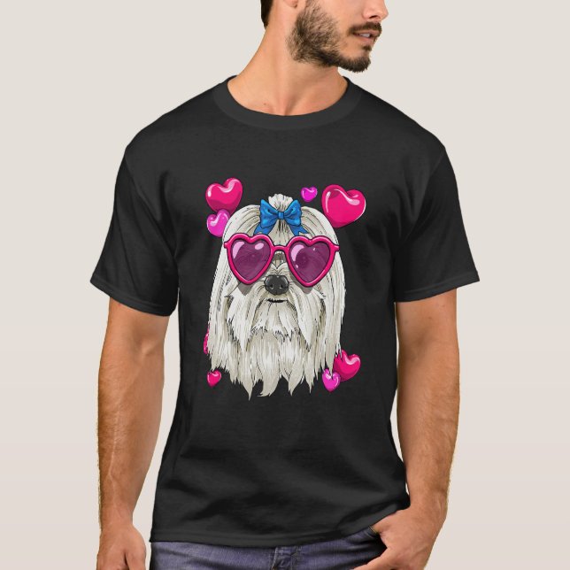 Camiseta Valentines Day Maltese Heart Couples Maltese Dog (Frente)