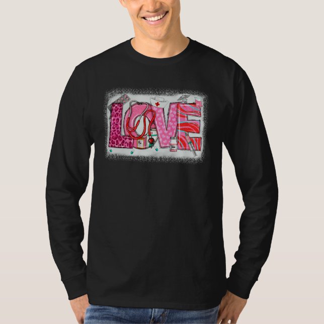 Camiseta Valentines Day Nurse Heart Pink Leopard Nursing Sc (Frente)