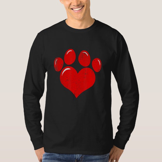 Camiseta Valentine's Day Paw Print Heart Dog Cat Owner Cute (Frente)